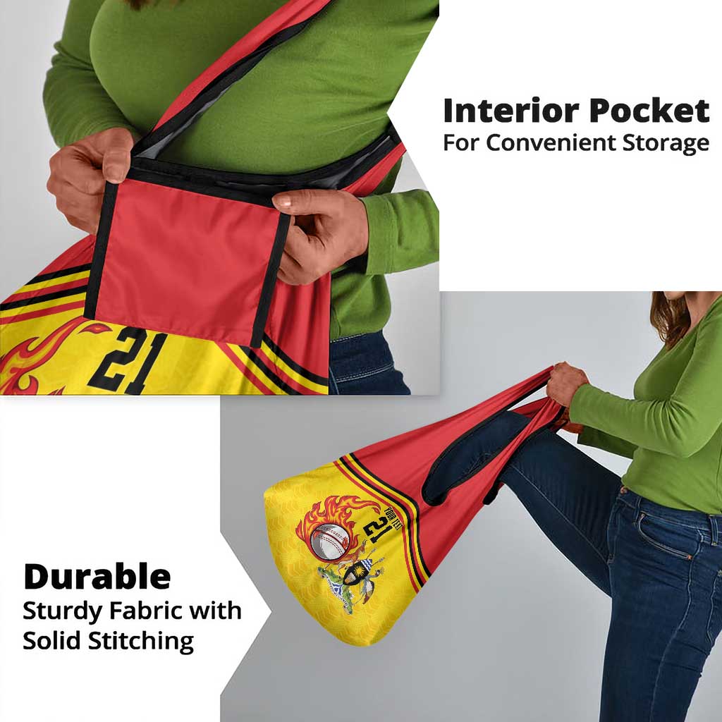 Custom Africa Cricket Uganda Grocery Bag Cranes Cricket Ball Fire - African Pride