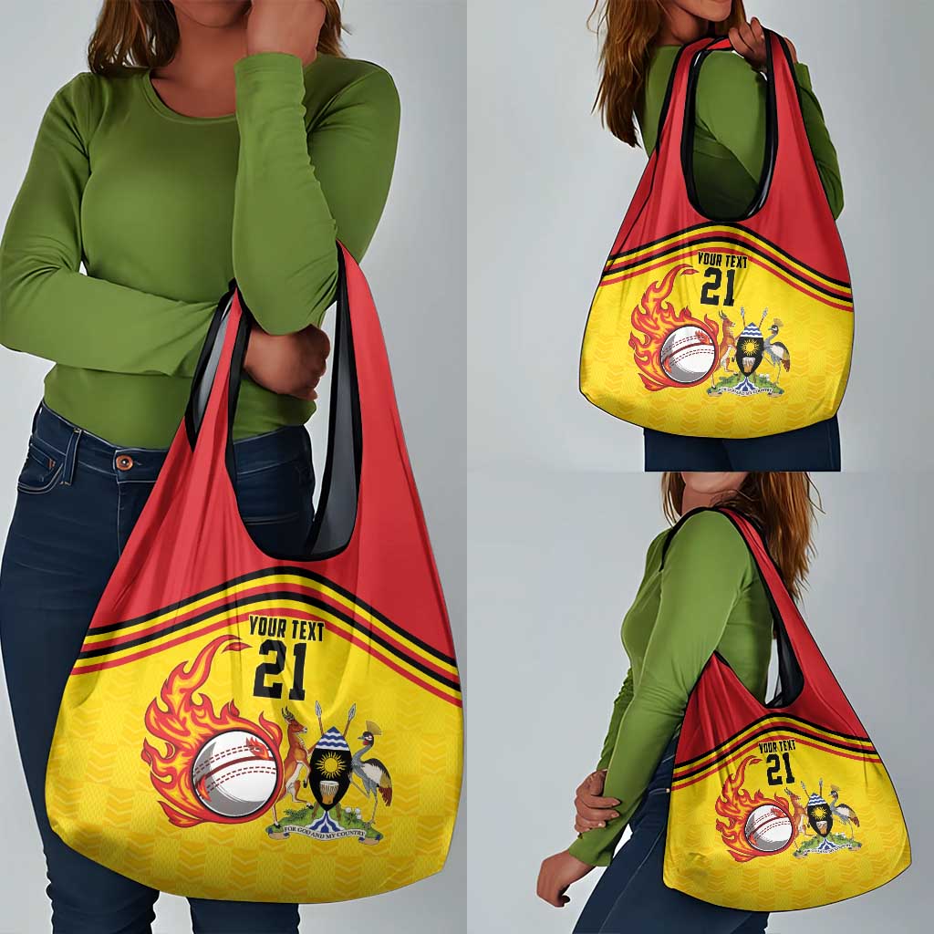Custom Africa Cricket Uganda Grocery Bag Cranes Cricket Ball Fire - African Pride