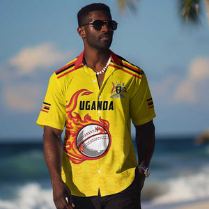 Custom Africa Cricket Uganda Hawaiian Shirt Cranes Cricket Ball Fire - African Pride