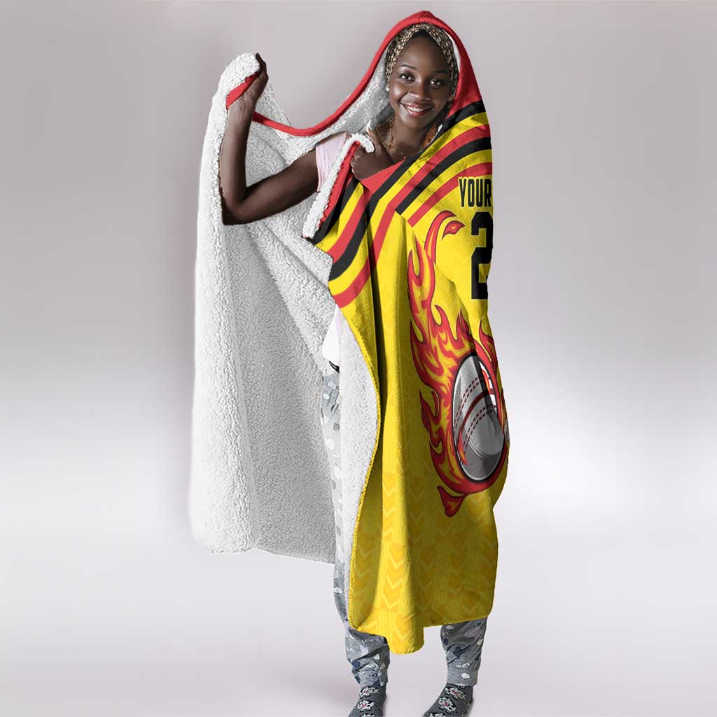 Custom Africa Cricket Uganda Hooded Blanket Cranes Cricket Ball Fire - African Pride