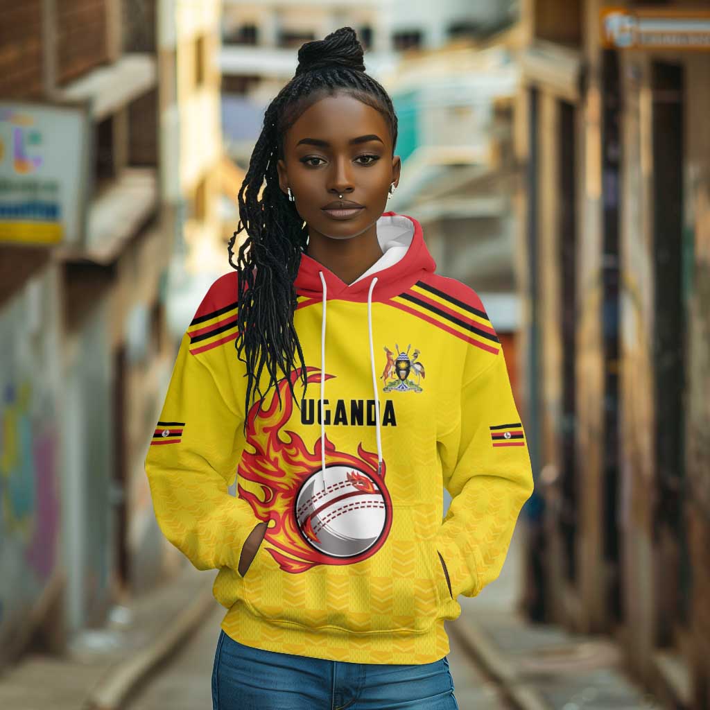 Custom Africa Cricket Uganda Hoodie Cranes Cricket Ball Fire - African Pride