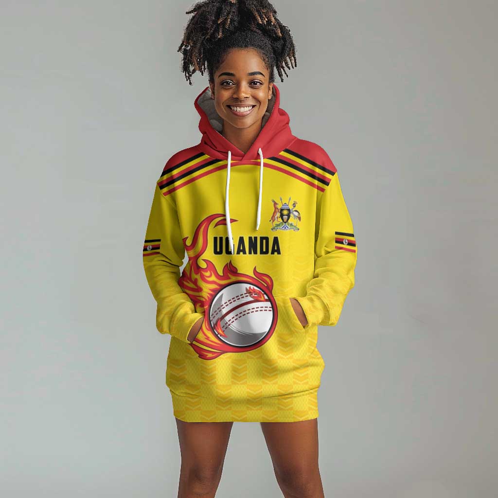 Custom Africa Cricket Uganda Hoodie Dress Cranes Cricket Ball Fire - African Pride