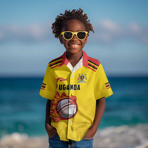 Custom Africa Cricket Uganda Kid Hawaiian Shirt Cranes Cricket Ball Fire - African Pride