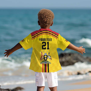 Custom Africa Cricket Uganda Kid Hawaiian Shirt Cranes Cricket Ball Fire - African Pride