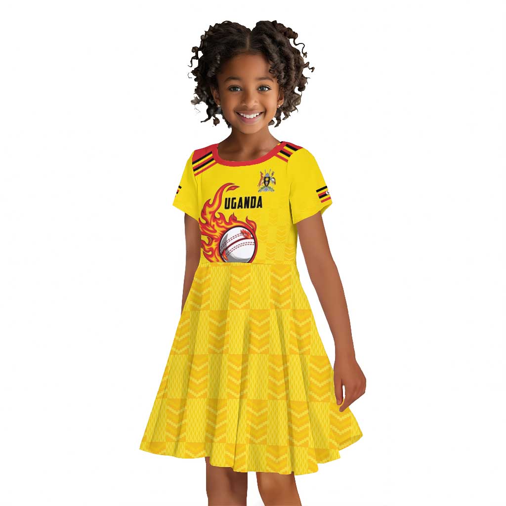 Custom Africa Cricket Uganda Kid Short Sleeve Dress Cranes Cricket Ball Fire - African Pride