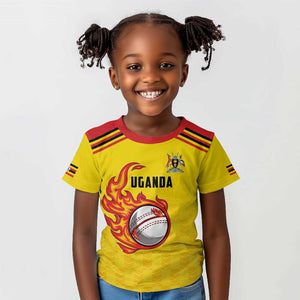 Custom Africa Cricket Uganda Kid T shirt Cranes Cricket Ball Fire - African Pride