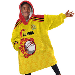 Custom Africa Cricket Uganda Kid Wearable Blanket Hoodie Cranes Cricket Ball Fire - African Pride