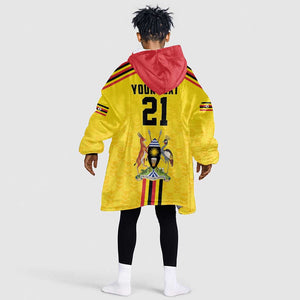 Custom Africa Cricket Uganda Kid Wearable Blanket Hoodie Cranes Cricket Ball Fire - African Pride