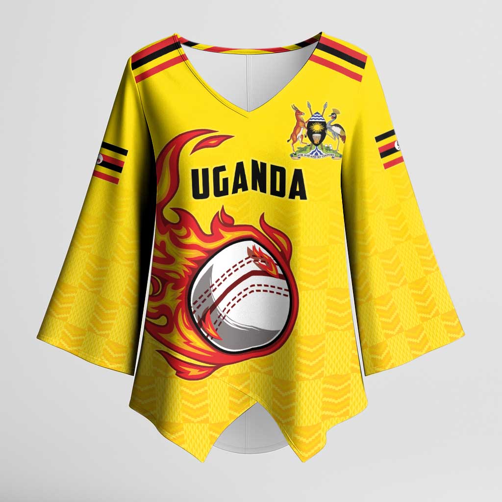 Custom Africa Cricket Uganda Kimono Sleeve Blouse Cranes Cricket Ball Fire