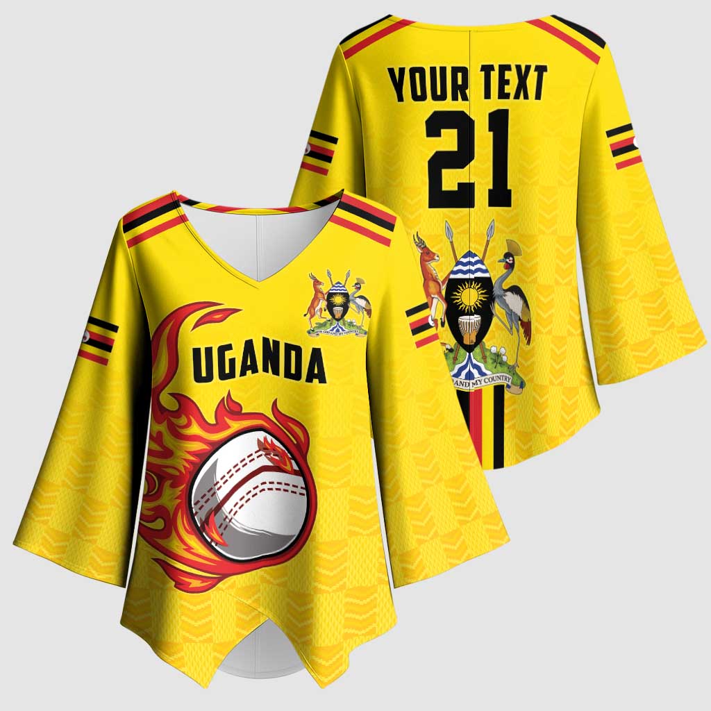 Custom Africa Cricket Uganda Kimono Sleeve Blouse Cranes Cricket Ball Fire