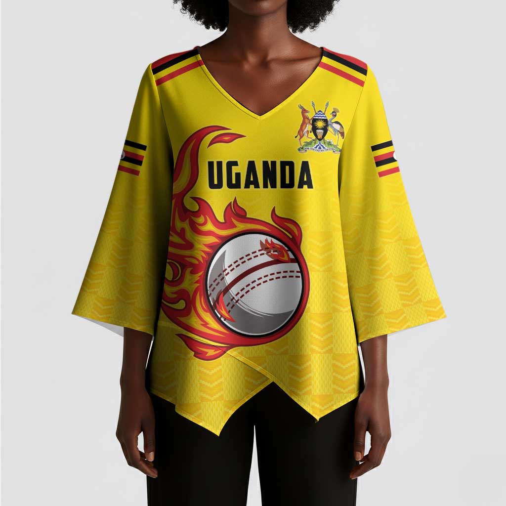 Custom Africa Cricket Uganda Kimono Sleeve Blouse Cranes Cricket Ball Fire
