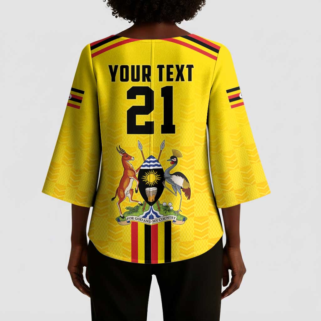 Custom Africa Cricket Uganda Kimono Sleeve Blouse Cranes Cricket Ball Fire