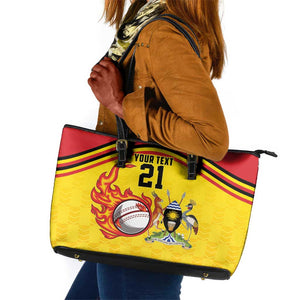 Custom Africa Cricket Uganda Leather Tote Bag Cranes Cricket Ball Fire - African Pride