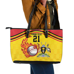 Custom Africa Cricket Uganda Leather Tote Bag Cranes Cricket Ball Fire - African Pride