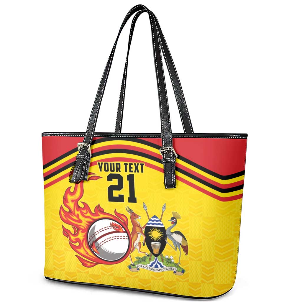 Custom Africa Cricket Uganda Leather Tote Bag Cranes Cricket Ball Fire - African Pride