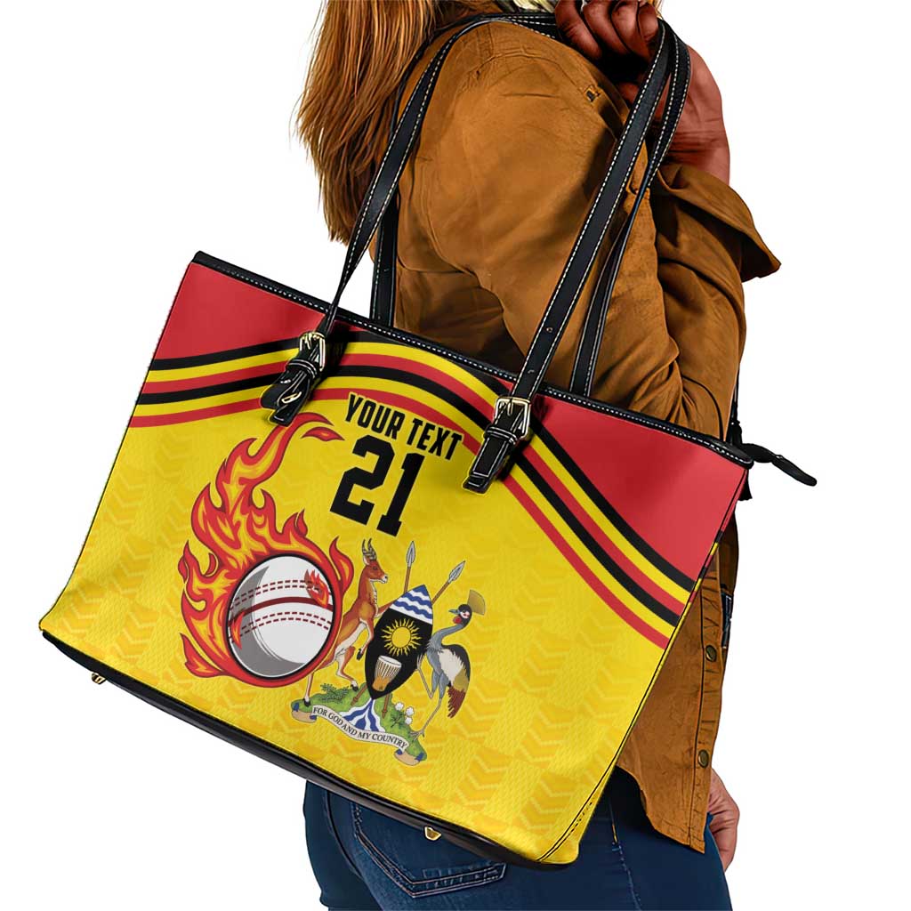 Custom Africa Cricket Uganda Leather Tote Bag Cranes Cricket Ball Fire - African Pride