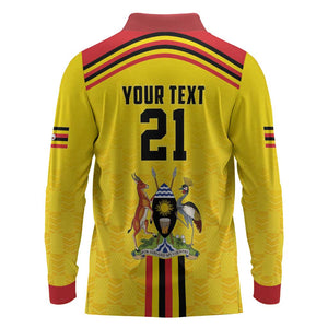 Custom Africa Cricket Uganda Long Sleeve Polo Shirt Cranes Cricket Ball Fire - African Pride