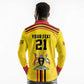 Custom Africa Cricket Uganda Long Sleeve Polo Shirt Cranes Cricket Ball Fire - African Pride