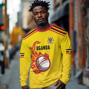 Custom Africa Cricket Uganda Long Sleeve Shirt Cranes Cricket Ball Fire - African Pride