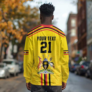 Custom Africa Cricket Uganda Long Sleeve Shirt Cranes Cricket Ball Fire - African Pride