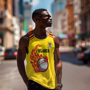 Custom Africa Cricket Uganda Men Tank Top Cranes Cricket Ball Fire - African Pride
