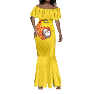 Custom Africa Cricket Uganda Mermaid Dress Cranes Cricket Ball Fire - African Pride