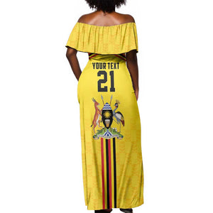 Custom Africa Cricket Uganda Off Shoulder Maxi Dress Cranes Cricket Ball Fire - African Pride
