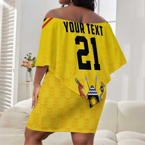 Custom Africa Cricket Uganda Off Shoulder Short Dress Cranes Cricket Ball Fire - African Pride