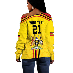 Custom Africa Cricket Uganda Off Shoulder Sweater Cranes Cricket Ball Fire - African Pride
