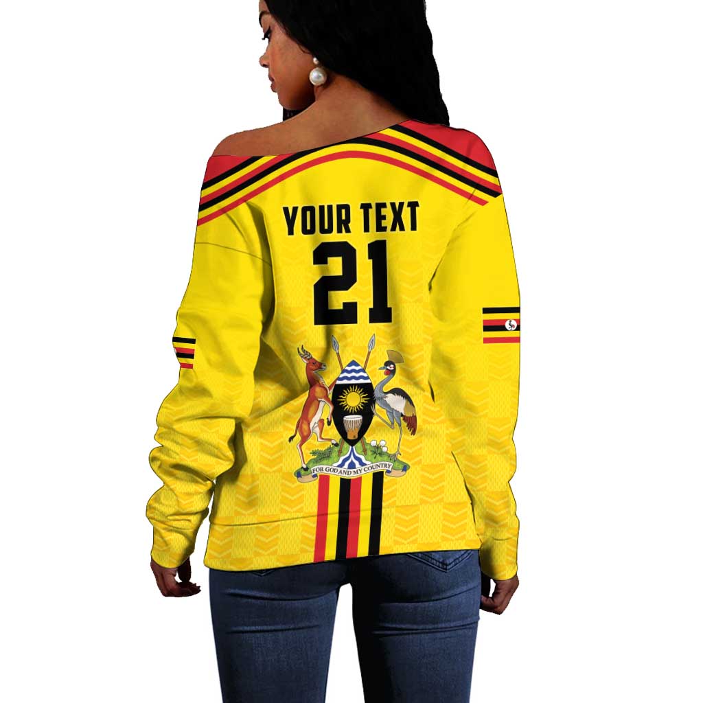 Custom Africa Cricket Uganda Off Shoulder Sweater Cranes Cricket Ball Fire - African Pride