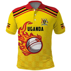 Custom Africa Cricket Uganda Polo Shirt Cranes Cricket Ball Fire - African Pride