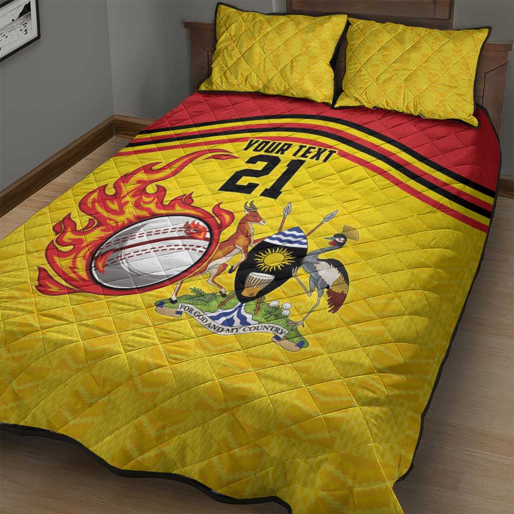 Custom Africa Cricket Uganda Quilt Bed Set Cranes Cricket Ball Fire - African Pride