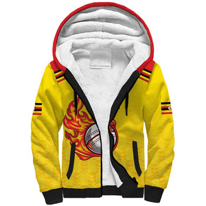 Custom Africa Cricket Uganda Sherpa Hoodie Cranes Cricket Ball Fire - African Pride