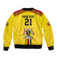 Custom Africa Cricket Uganda Sleeve Zip Bomber Jacket Cranes Cricket Ball Fire - African Pride