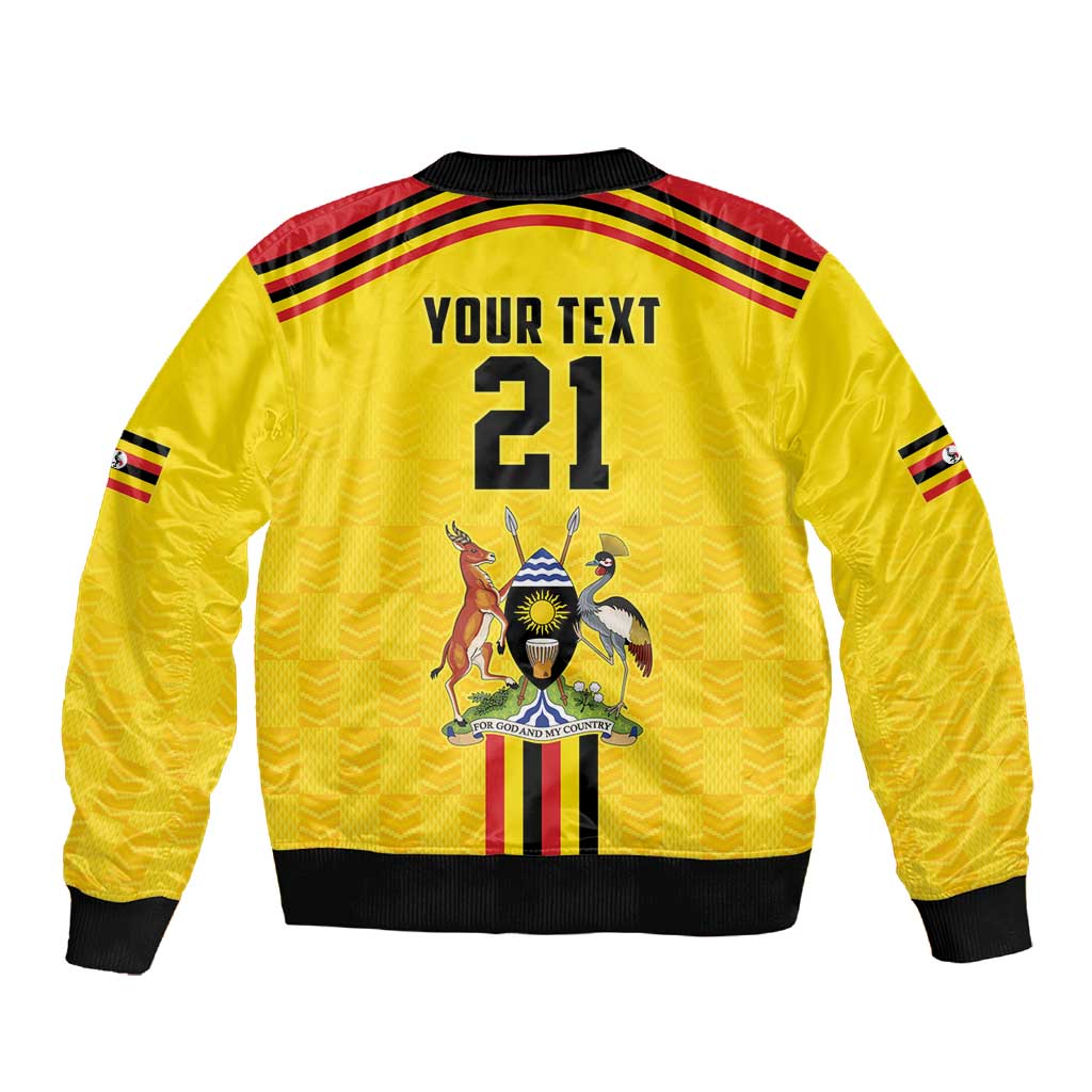 Custom Africa Cricket Uganda Sleeve Zip Bomber Jacket Cranes Cricket Ball Fire - African Pride