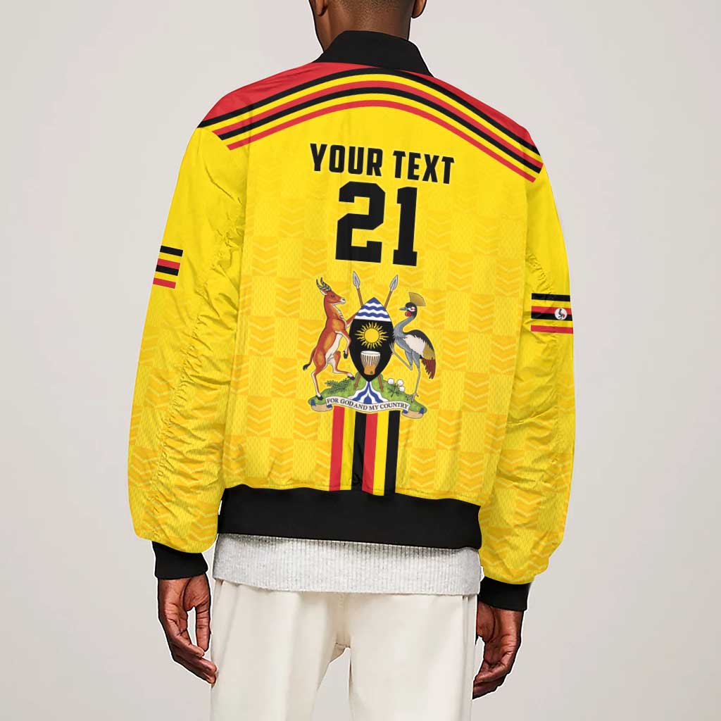 Custom Africa Cricket Uganda Sleeve Zip Bomber Jacket Cranes Cricket Ball Fire - African Pride