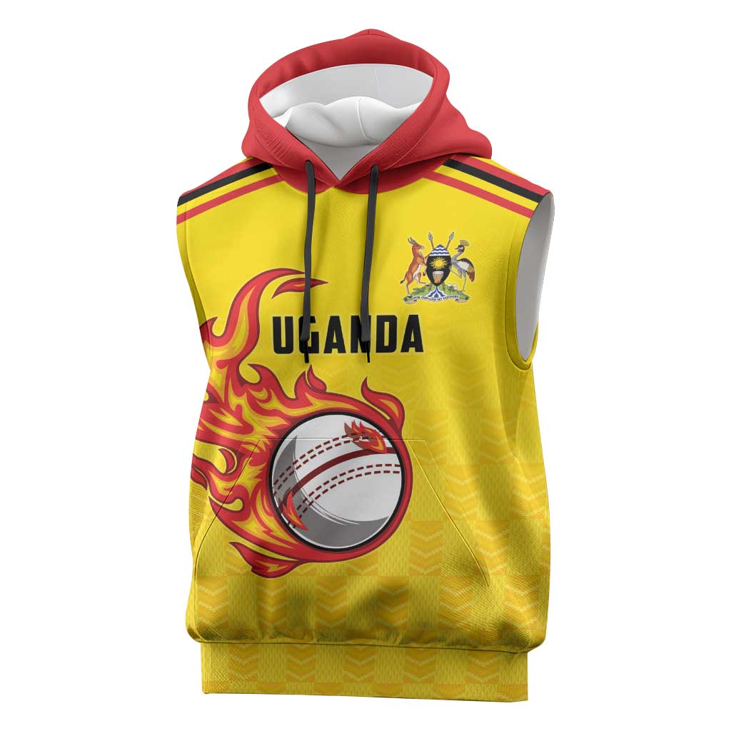 Custom Africa Cricket Uganda Sleeveless Hoodie Cranes Cricket Ball Fire - African Pride