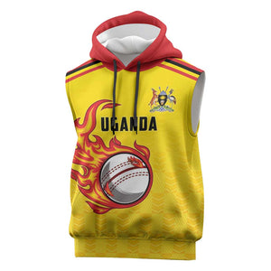 Custom Africa Cricket Uganda Sleeveless Hoodie Cranes Cricket Ball Fire - African Pride