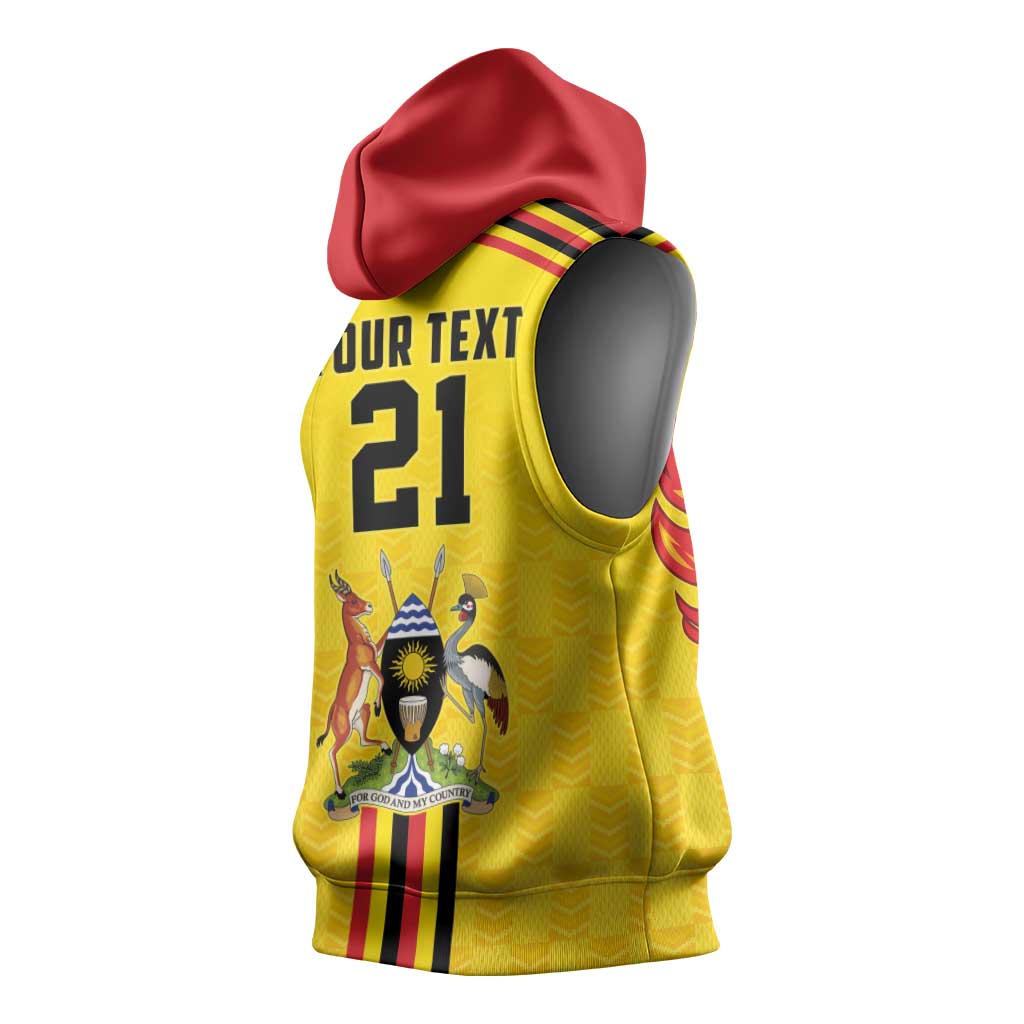 Custom Africa Cricket Uganda Sleeveless Hoodie Cranes Cricket Ball Fire - African Pride