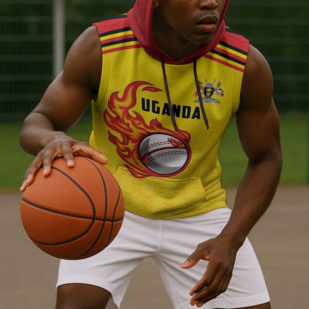 Custom Africa Cricket Uganda Sleeveless Hoodie Cranes Cricket Ball Fire - African Pride