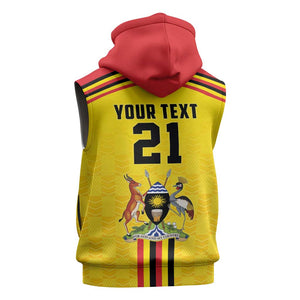 Custom Africa Cricket Uganda Sleeveless Zip Hoodie Cranes Cricket Ball Fire - African Pride