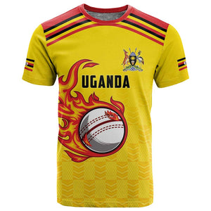 Custom Africa Cricket Uganda T shirt Cranes Cricket Ball Fire - African Pride