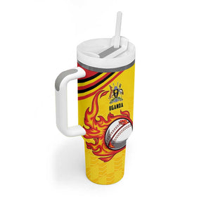 Custom Africa Cricket Uganda Tumbler With Handle Cranes Cricket Ball Fire - African Pride