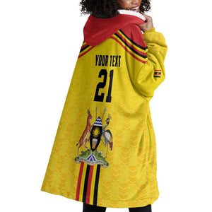 Custom Africa Cricket Uganda Wearable Blanket Hoodie Cranes Cricket Ball Fire - African Pride