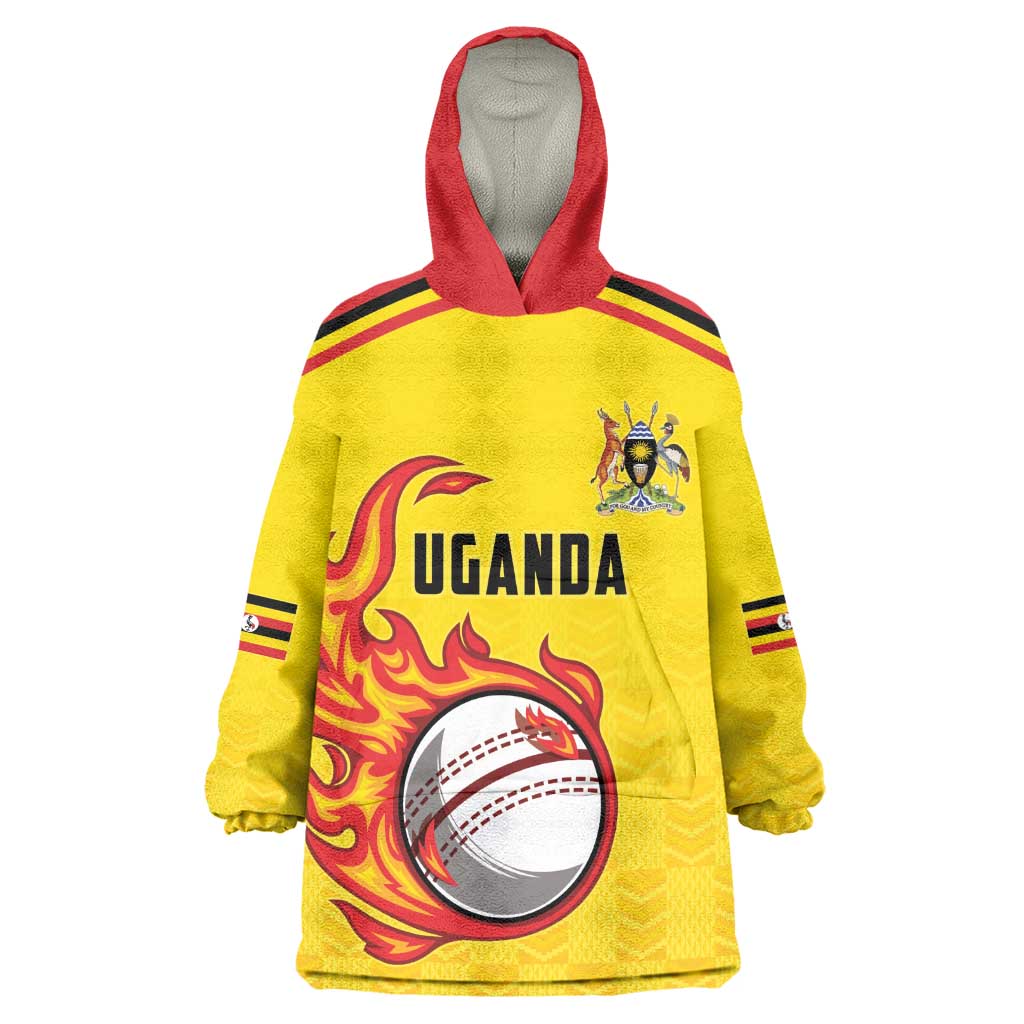 Custom Africa Cricket Uganda Wearable Blanket Hoodie Cranes Cricket Ball Fire - African Pride