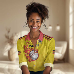 Custom Africa Cricket Uganda Women Casual Shirt Cranes Cricket Ball Fire - African Pride