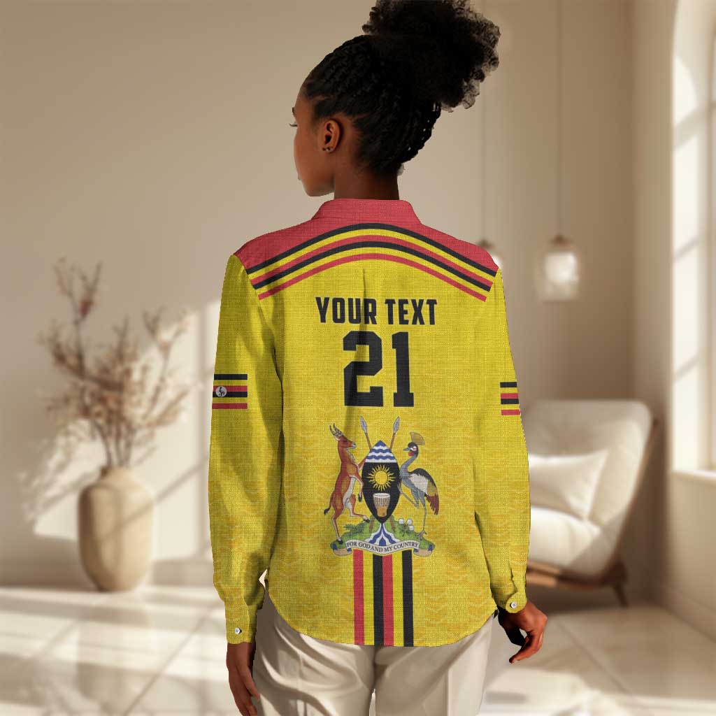 Custom Africa Cricket Uganda Women Casual Shirt Cranes Cricket Ball Fire - African Pride