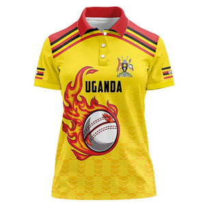 Custom Africa Cricket Uganda Women Polo Shirt Cranes Cricket Ball Fire - African Pride