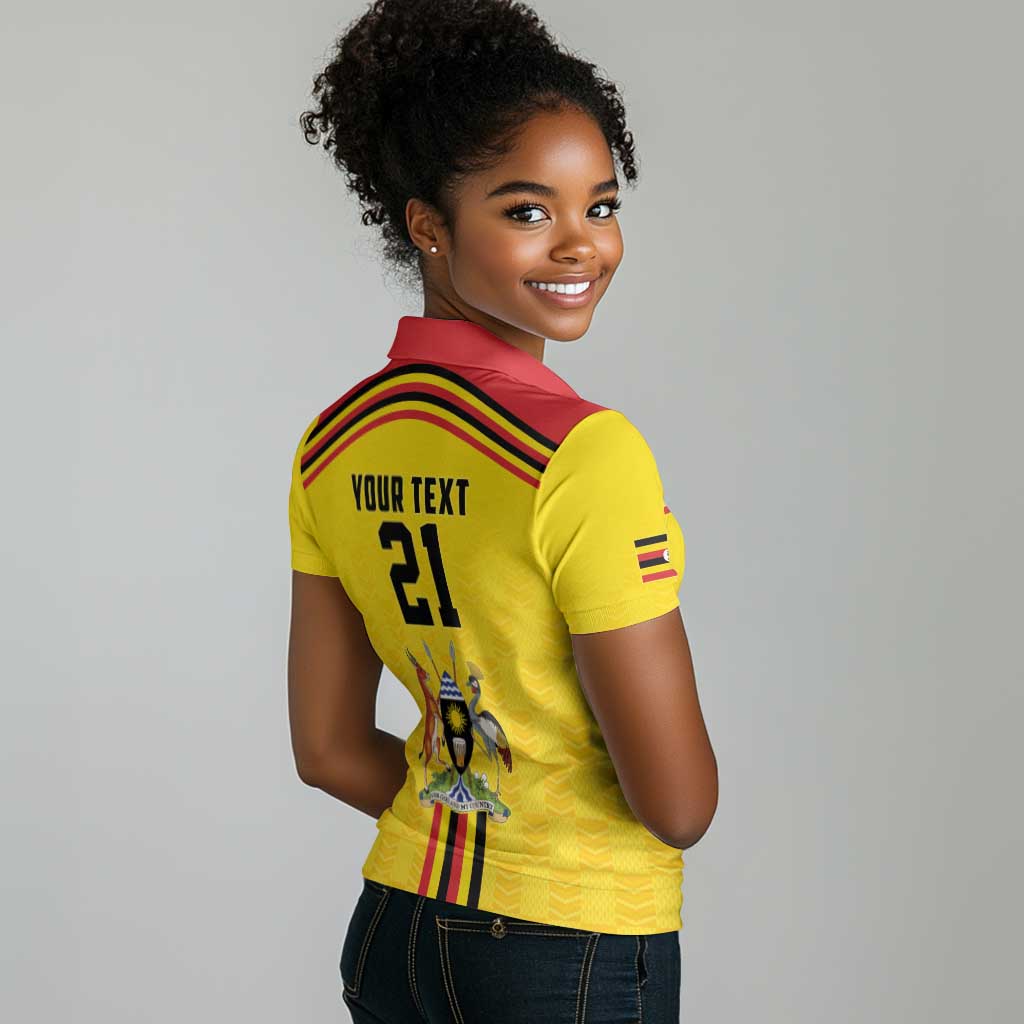 Custom Africa Cricket Uganda Women Polo Shirt Cranes Cricket Ball Fire - African Pride