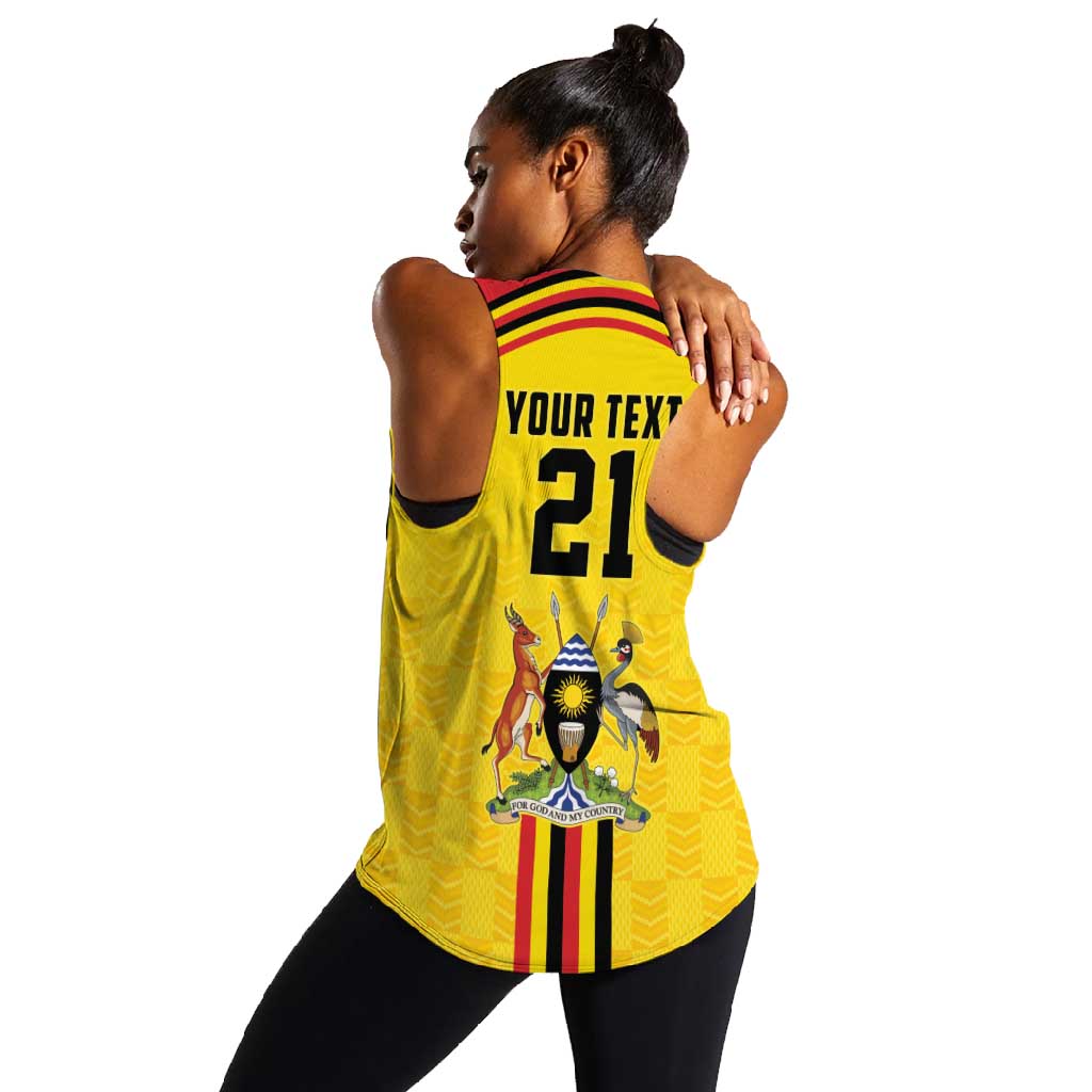 Custom Africa Cricket Uganda Women Racerback Tank Cranes Cricket Ball Fire - African Pride